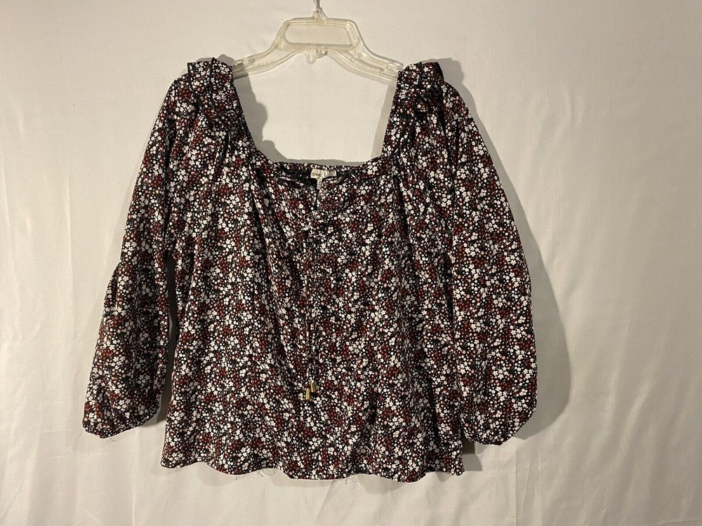 SPEED LIMIT Blouse 2X Womens Multicolor Liberty Florals Ruffled Lace Up Neckline